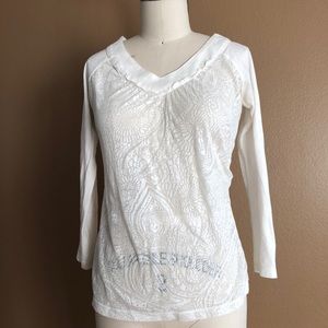 BCBG BCBGeneration White Lace Print Sheer Top